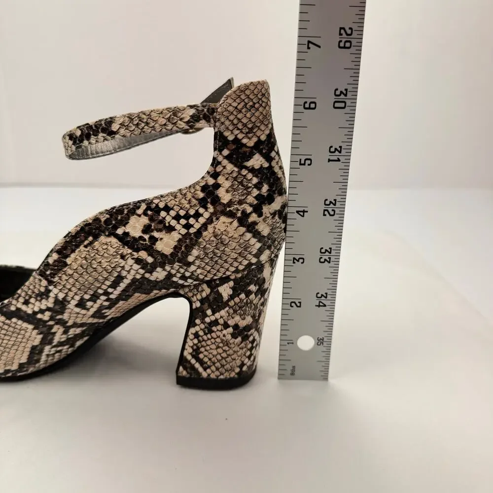 Worthington Snakeskin Block Heel Faux Leather Ankle Strap Pointed Toe‎ Pump 7.5M
